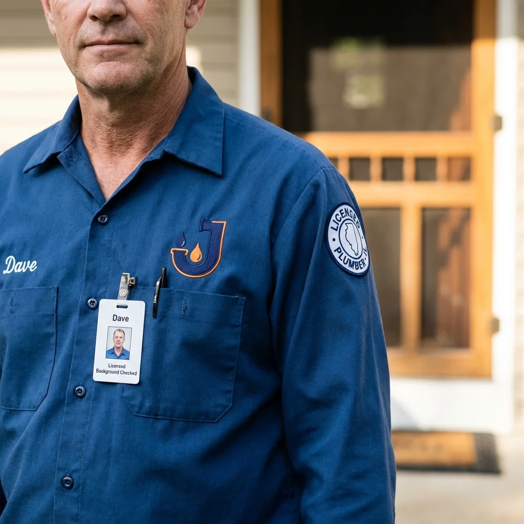 Licensed plumber showing ID badge in Fairbanks, AK