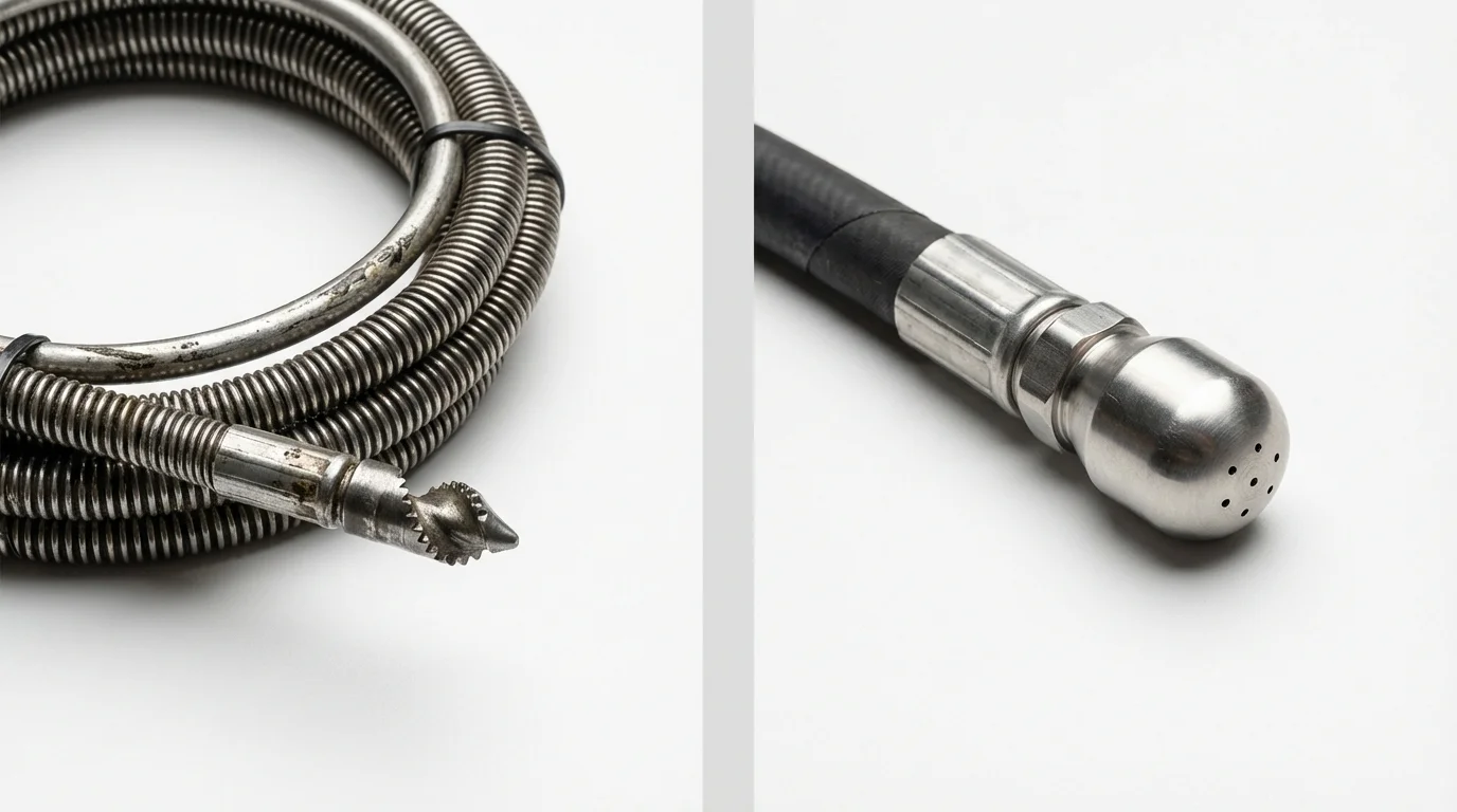 Drain snake cable and hydro jetting nozzle used for drain cleaning in Fairbanks, AK