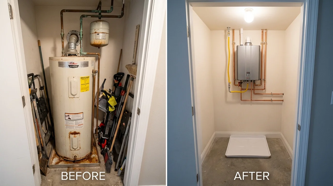 Tank water heater versus wall-mounted tankless unit comparison for Fairbanks, AK homeowners